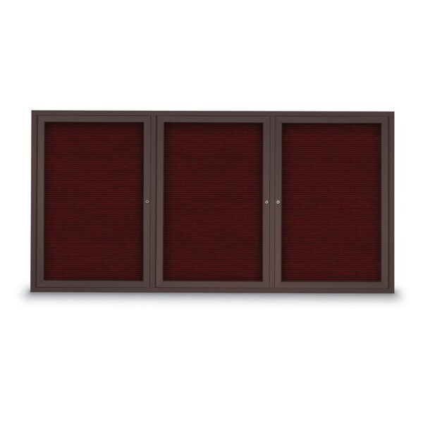 96"x48" 3-Door Enclosed Outdoor Letterboard, Burgundy/Bronze